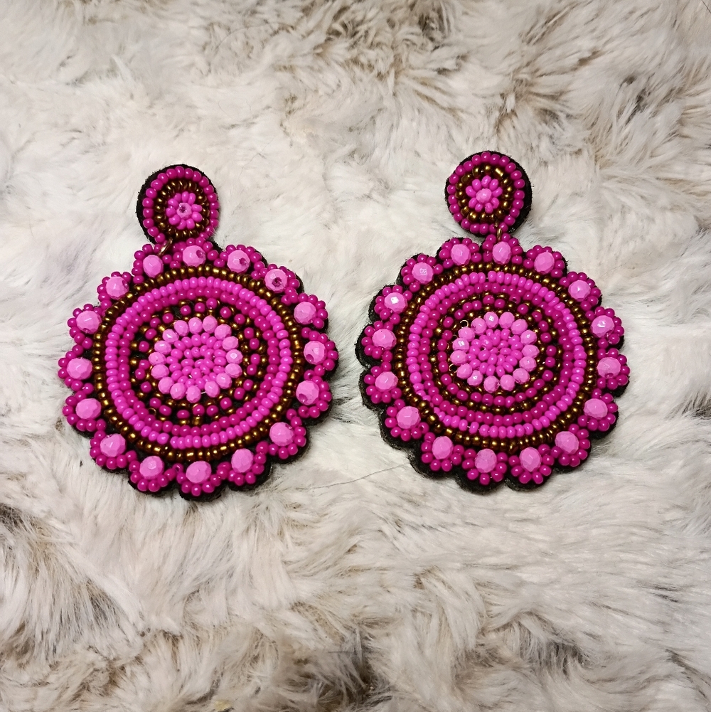 Pink Beaded Statement Earrings